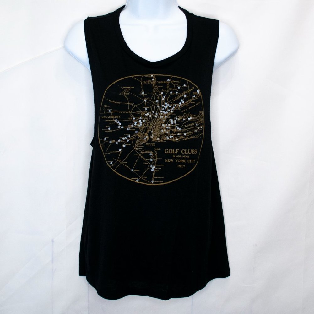 Linksoul Golf Clubs New York City Tank Top Womens Small S Black Muscle T HH01